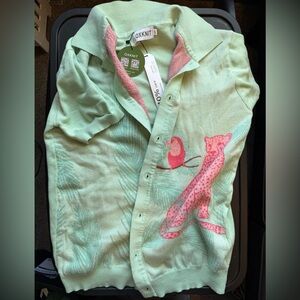 OXKNIT Men's Mint Green Button Down Shirt with Pink Accents